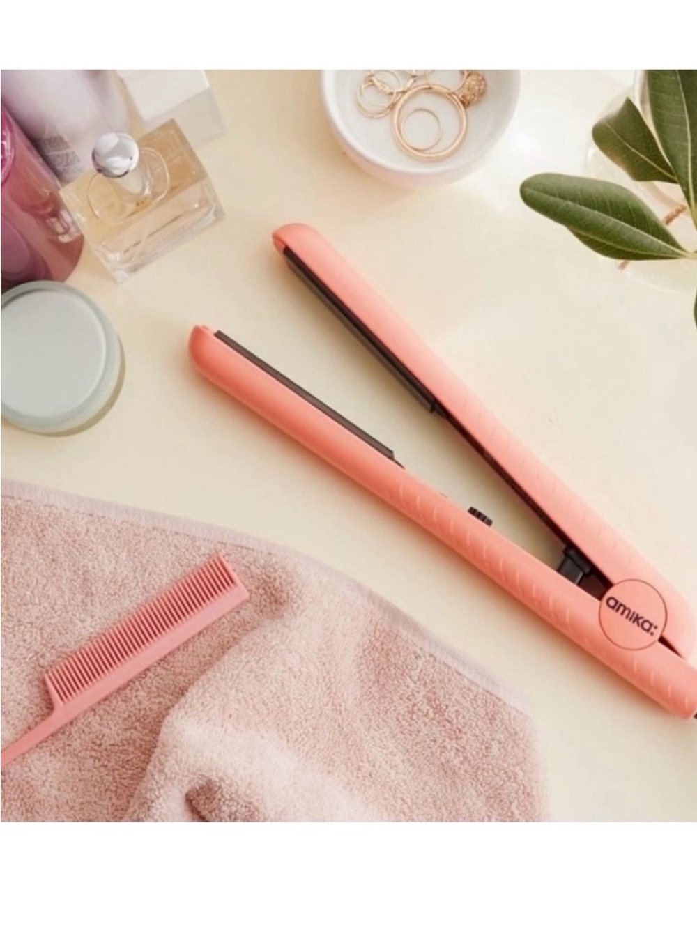 amika Coral Pink Mini Flat Iron - Compact Styling Straightener